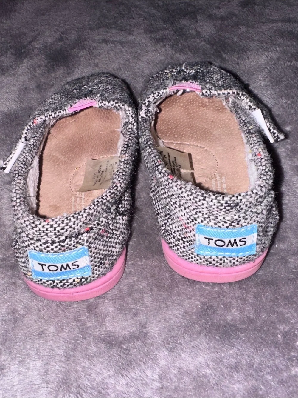TOMS Toddler Girls T5 Wool Blend Sparkle Slip On Shoes Pink Sole Fleece Lined EU
